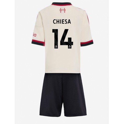 Otroški Nogometni dresi Liverpool Federico Chiesa #14 Gostujoči 2025-26 Kratek Rokav (+ Kratke hlače)